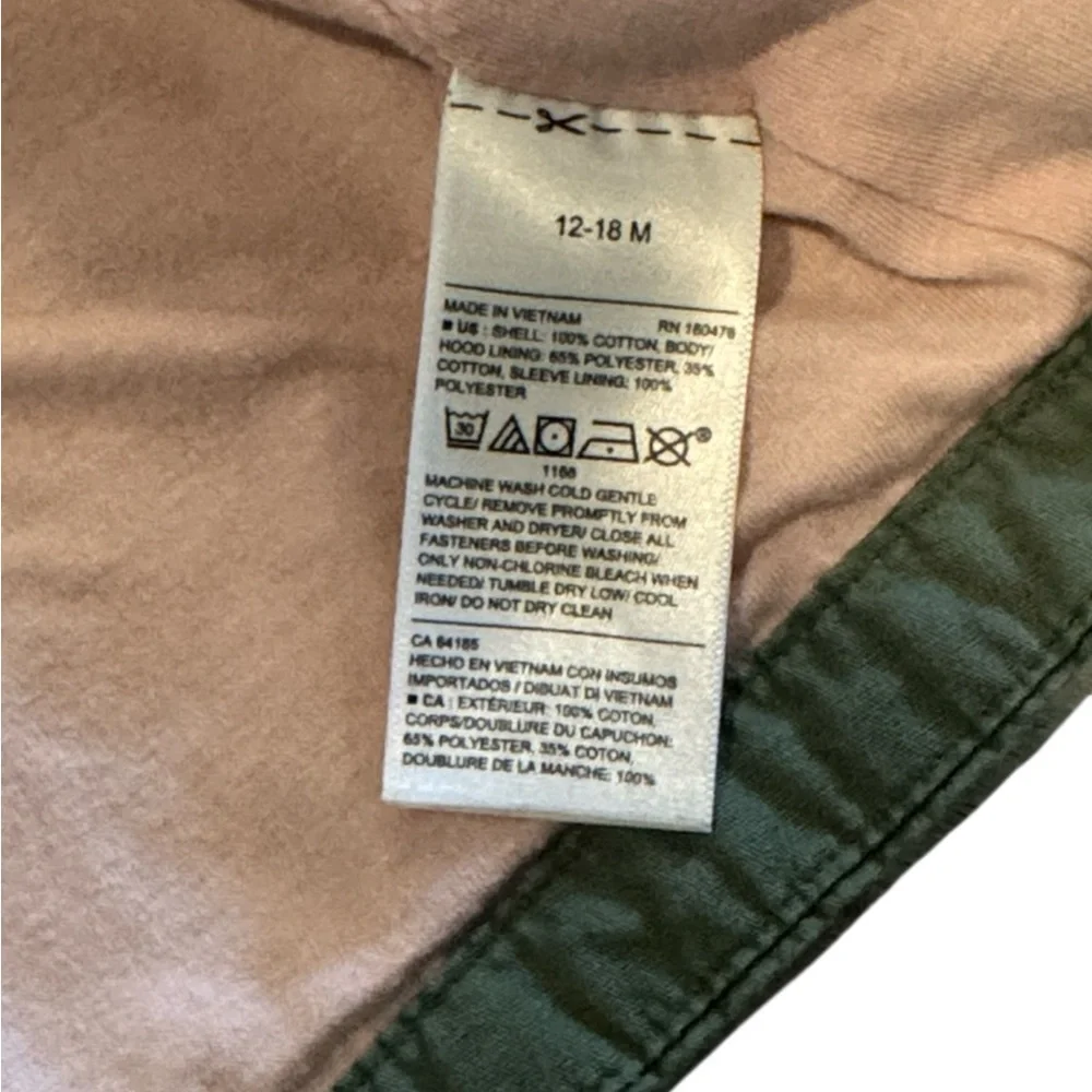 Old Navy Toddler Girl Lightweight Hooded Jacket in Green Size 12-18 Months - Picture 6 of 6